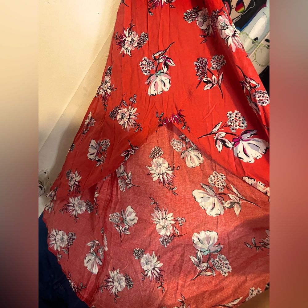 Floral Red and White Dress